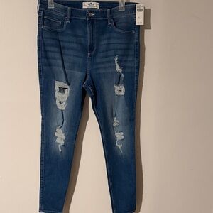 Hollister Dark Blue Distressed Skinny Jeans 33 Long